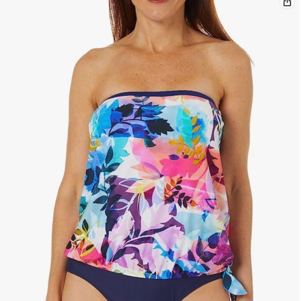 Maxine Of Hollywood 10 Garden Party Bandeau Tankini Convertible‎ Strap Swim Top